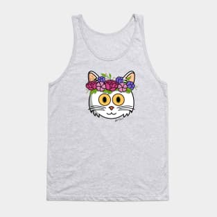 White kitty with flower crown Tank Top